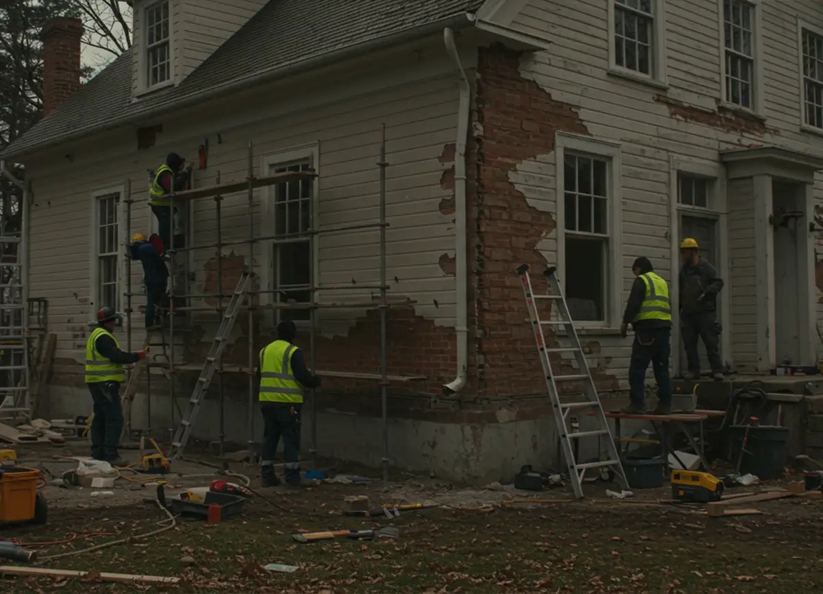 team restoring a house